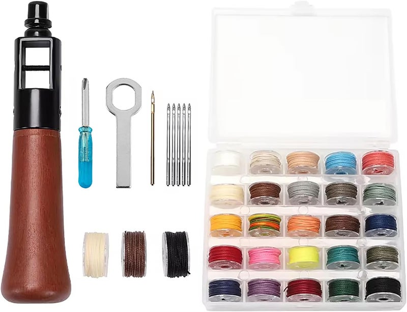 WUTA Repair Stitch Kit Leathercraft Stitch Awl Tool with 25 Colors 0.45mm Wax Thread, for Leather, Belt, Canvas, Fabric, Bag Repair Professional Stitcher Leather Craft Tool - Image 1